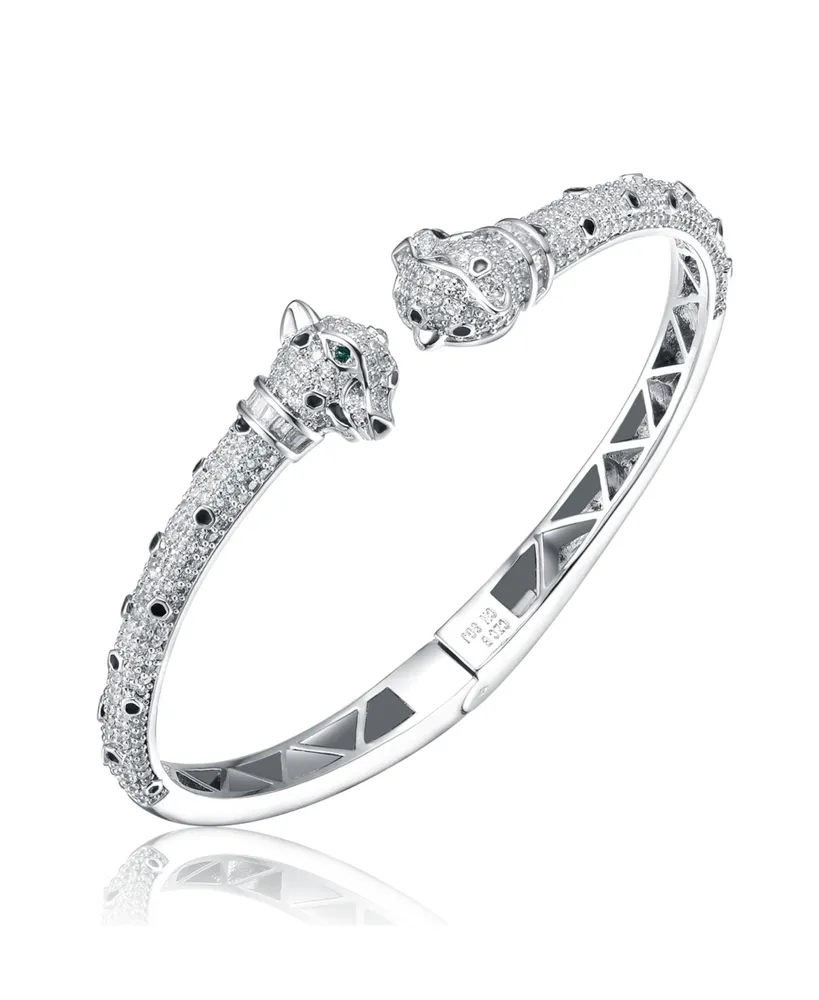 Rachel Glauber Ra Cubic Zirconia White Gold Plated Fauna Bangle Bracelet