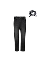 Steve Madden Big Girls Classic Mid-Rise Raw Hem Skinny Jeans with Scrunchie