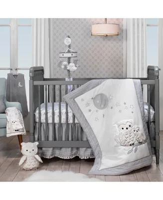 Lambs & Ivy Luna White/Gray Celestial Owl 4-Piece Nursery Baby Crib Bedding Set