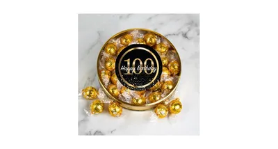 100th Birthday Candy Gift Tin with Chocolate Lindor Truffles by Lindt Large Plastic Tin with Sticker