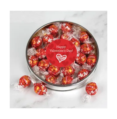 Valentine's Day Candy Gift Tin with Chocolate Lindor Truffles by Lindt Large Plastic Tin with Sticker - Scribble Heart - Assorted Pre