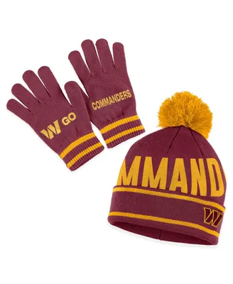 Women's Wear by Erin Andrews Burgundy Washington Commanders Double Jacquard Cuffed Knit Hat with Pom and Gloves Set