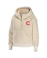 Women's Wear by Erin Andrews Cream Chicago Cubs Plus Size Sherpa Quarter-Zip Hoodie