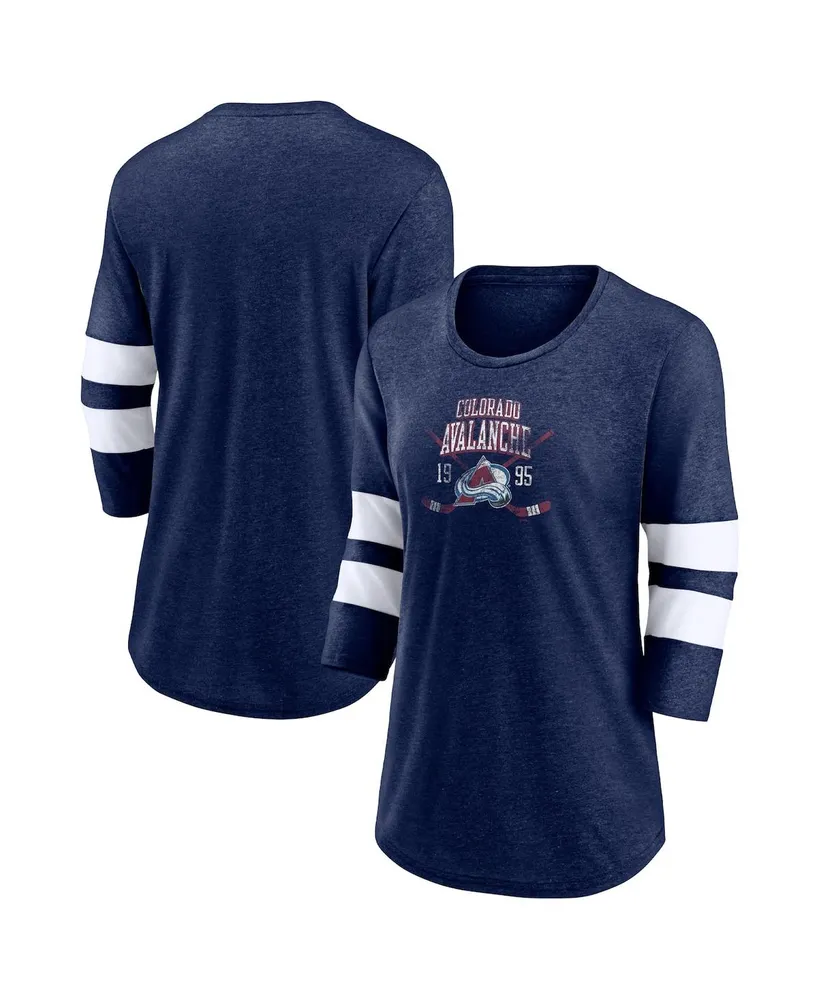 Women's Fanatics Heather Navy Colorado Avalanche Line Shift Tri-Blend Three-Quarter Sleeve T-shirt