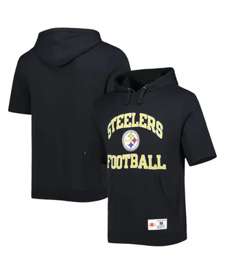 Men's Mitchell & Ness Black Pittsburgh Steelers Washed Short Sleeve Pullover Hoodie