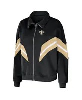 Women's Wear by Erin Andrews Black New Orleans Saints Yarn Dye Stripe Full-Zip Jacket