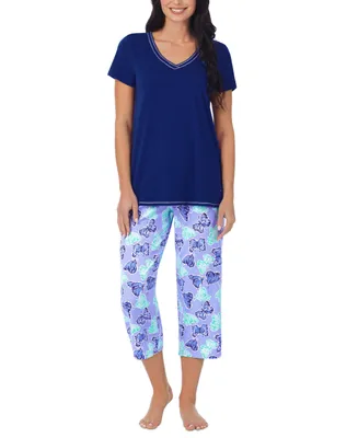 Cuddl Duds Women's Short-Sleeve Printed Capri Pajamas Set