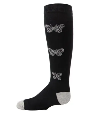 MeMoi Big Girls Glitter Butterfly Cotton Blend Knee High Socks