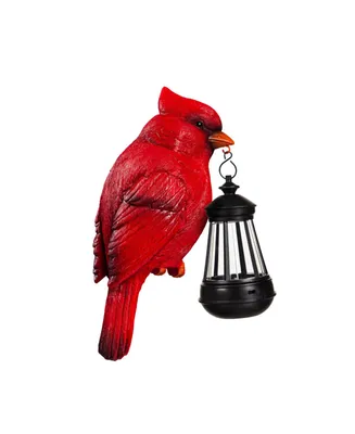 Evergreen Fence Hanger with Solar Lantern, Cardinal- 5x11x7 in Decorative Outdoor Lighting
