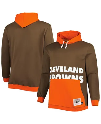 Men's Mitchell & Ness Brown, Orange Cleveland Browns Big and Tall Face Pullover Hoodie