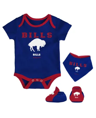 Newborn and Infant Boys Girls Mitchell & Ness Royal, Red Buffalo Bills Throwback Bodysuit Bib Booties Three-Piece Set