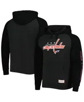 Men's Mitchell & Ness Heather Black Washington Capitals Distressed Logo Raglan Pullover Hoodie