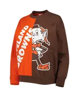 Women's Mitchell & Ness Orange, Brown Cleveland Browns Big Face Pullover Sweatshirt