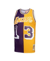 Men's Mitchell & Ness Wilt Chamberlain Purple, Gold Los Angeles Lakers Hardwood Classics 1971-72 Split Swingman Jersey