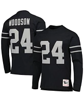 Men's Mitchell & Ness Charles Woodson Black Oakland Raiders Retired Player Name and Number Long Sleeve Top