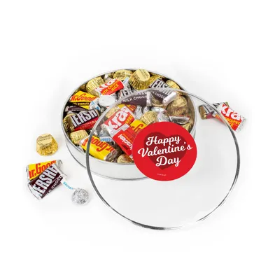 Valentine's Day Candy Gift Tin - Plastic Gift Tin with Hershey's Kisses, Hershey's Miniatures & Reese's Peanut Butter Cups