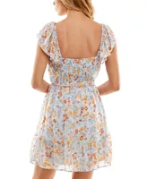 As U Wish Juniors' Floral Flutter-Sleeve Wrap Dress