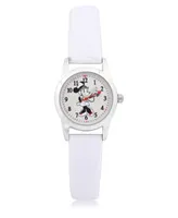 Disney Children's Minnie Analog Silver-Tone Polyurethane Leather Strap Watch 32mm