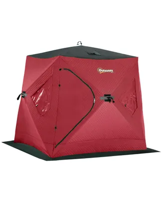 Outsunny 2 Person Insulated Ice Fishing Shelter Pop-Up Red