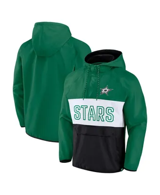 Men's Fanatics Kelly Green, Black Dallas Stars Backhand Shooter Defender Anorak Raglan Hoodie Quarter-Zip Jacket