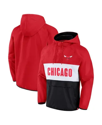 Men's Fanatics Red, Black Chicago Bulls Team Leader Iconic Colorblock Anorak Raglan Quarter-Zip Hoodie