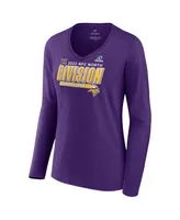 Women's Fanatics Purple Minnesota Vikings 2022 Nfc North Division Champions Divide and Conquer Long Sleeve V-Neck T-shirt