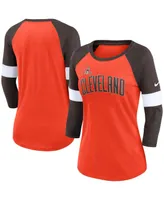 Women's Nike Cleveland Browns Heathered Orange and Brown Football Pride Slub 3/4 Raglan Sleeve T-shirt