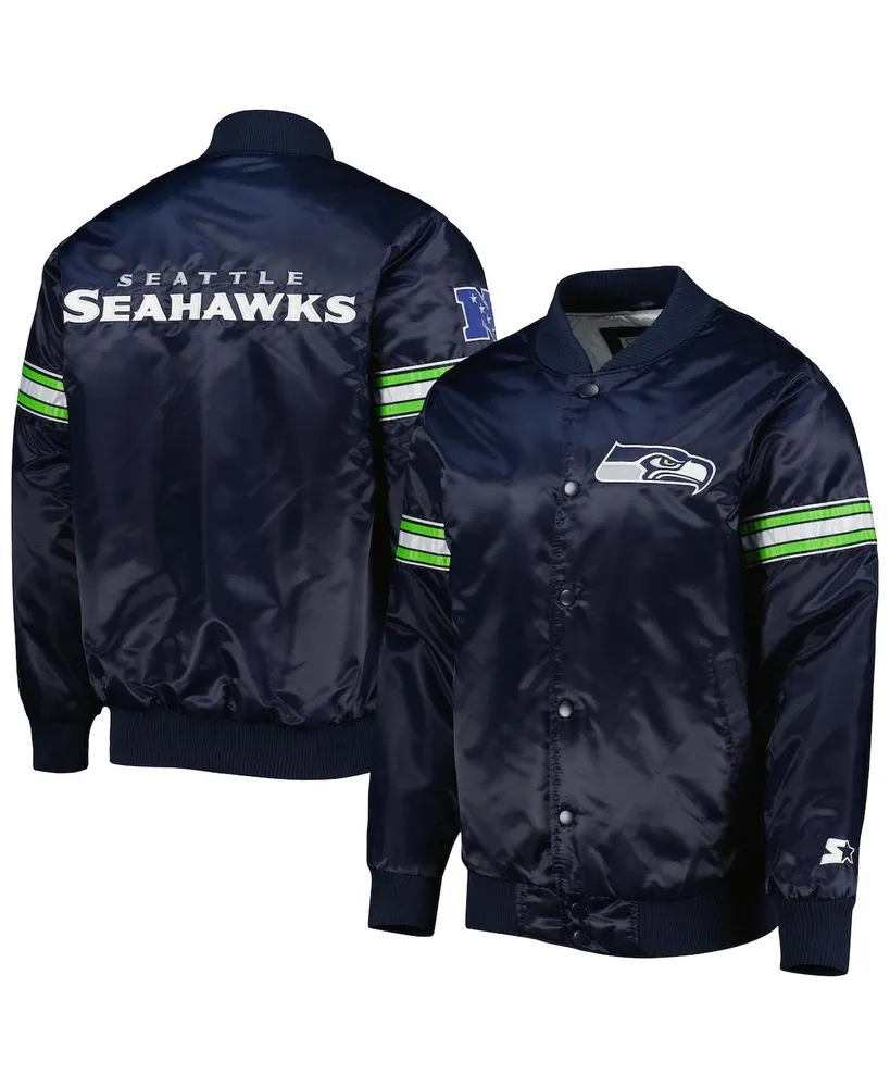 Starter Men's College Navy, Neon Green Seattle Seahawks Enforcer Satin Varsity Full-Snap Jacket Navy,Neon Green