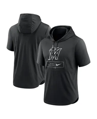 Men's Nike Black Miami Marlins Logo Lockup Performance Short-Sleeved Pullover Hoodie