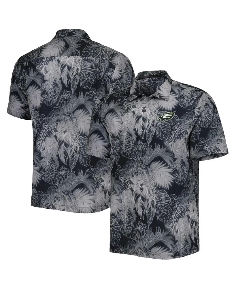 Men's Tommy Bahama Black Philadelphia Eagles Big and Tall Bahama Coast Luminescent Fronds Camp IslandZone Button-Up Shirt