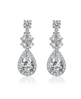 Genevive Elegant Sterling Silver White Gold-Plated Clear Cubic Zirconia Drop Earrings