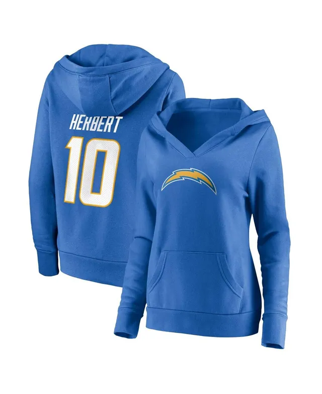 Women's Majestic Threads Justin Herbert Black Los Angeles Chargers Leopard  Player Name & Number Long Sleeve Cropped Hoodie