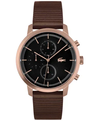 Lacoste Men's Replay Brown Leather Strap Watch 44 mm