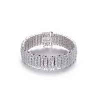 Genevive Elegant Wide Bracelet in Sterling Silver White Gold Plating with Cubic Zirconia