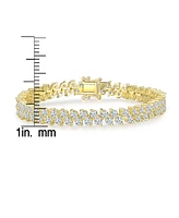 Sterling Silver with Cubic Zirconia Icicle Cluster Double Row Tennis Bracelet