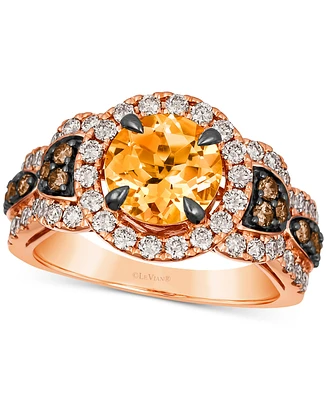 Le Vian Cinnamon Citrine (1-7/8 ct. t.w.) & Diamond (1-1/20 ct. t.w.) Halo Ring in 14k Rose Gold