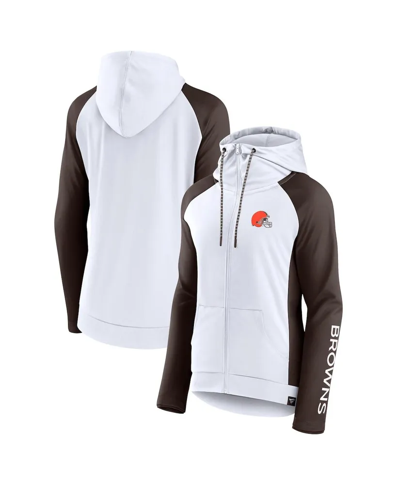 Women's Fanatics White, Brown Cleveland Browns End Around Raglan Full-Zip Hoodie