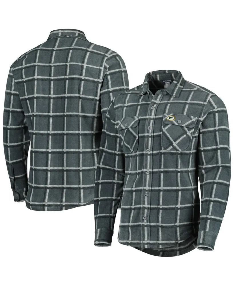 Men's Antigua Gray Green Bay Packers Industry Flannel Button-Up Shirt Jacket