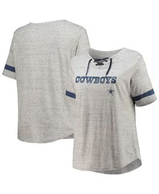 Women's Heathered Gray Dallas Cowboys Plus Lace-Up V-Neck T-shirt