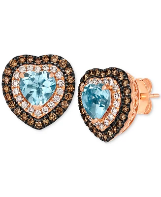 Le Vian Sea Blue Aquamarine (1-3/8 ct. t.w.) & Diamond (3/4 ct. t.w.) Heart Stud Earrings in 14k Rose Gold