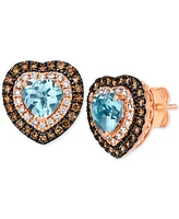 Le Vian Sea Blue Aquamarine (1-3/8 ct. t.w.) & Diamond (3/4 ct. t.w.) Heart Stud Earrings in 14k Rose Gold