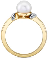 Cultured Freshwater Pearl (7mm) & Diamond Accent Ring in 14k Gold