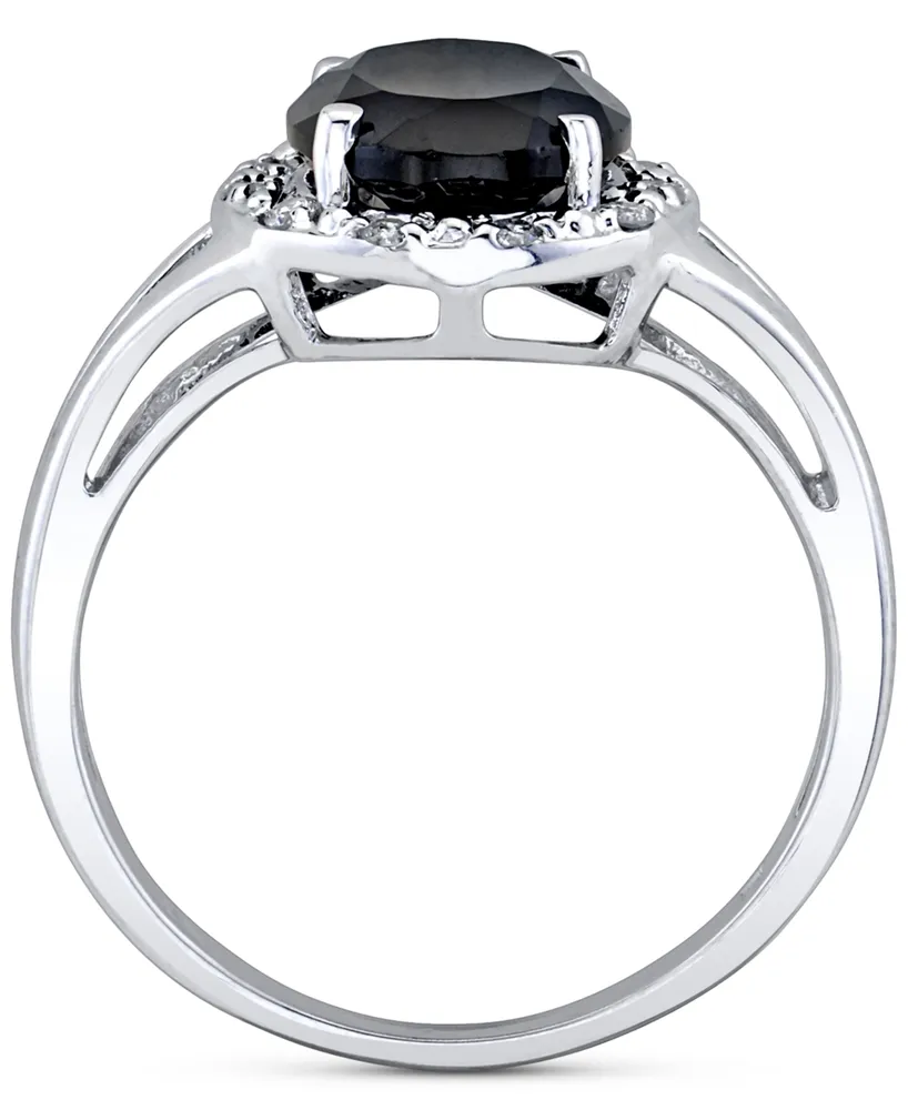 Onyx & Diamond (1/10 ct. t.w.) Halo Ring in Sterling Silver