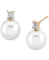 Cultured Freshwater Pearl (9mm) & Diamond (1/10 ct. t.w.) Stud Earrings in 14k Gold