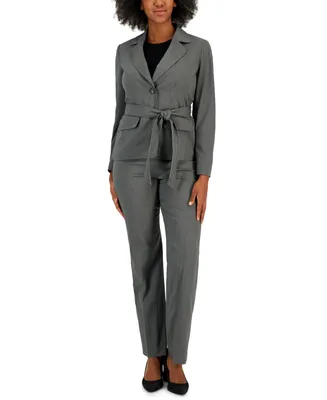 Le Suit Women's Belted Pinstripe Blazer & Pants