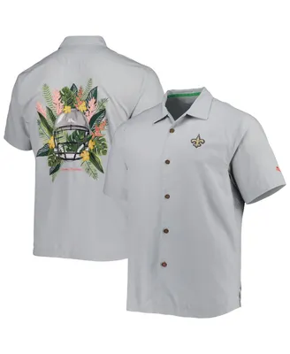 Men's Tommy Bahama Gray New Orleans Saints Coconut Point Frondly Fan Camp IslandZone Button-Up Shirt