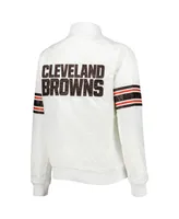 Women's Starter White Cleveland Browns Line Up Satin Full-Snap Varsity Jacket