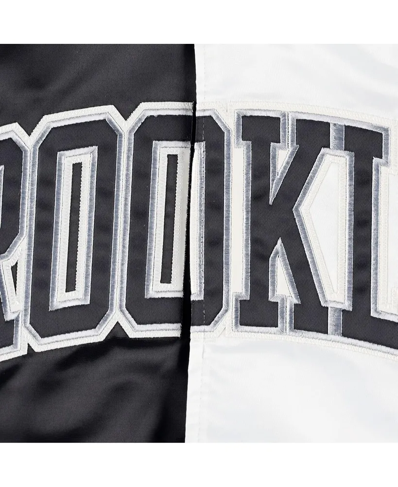 Men's Starter Black, White Brooklyn Nets Fast Break Satin Full-Snap Jacket