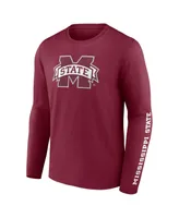 Men's Fanatics Maroon Mississippi State Bulldogs Double Time 2-Hit Long Sleeve T-shirt