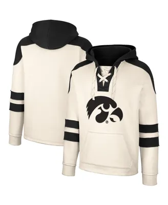 Men's Colosseum Cream Iowa Hawkeyes Lace-Up 4.0 Vintage-Like Pullover Hoodie